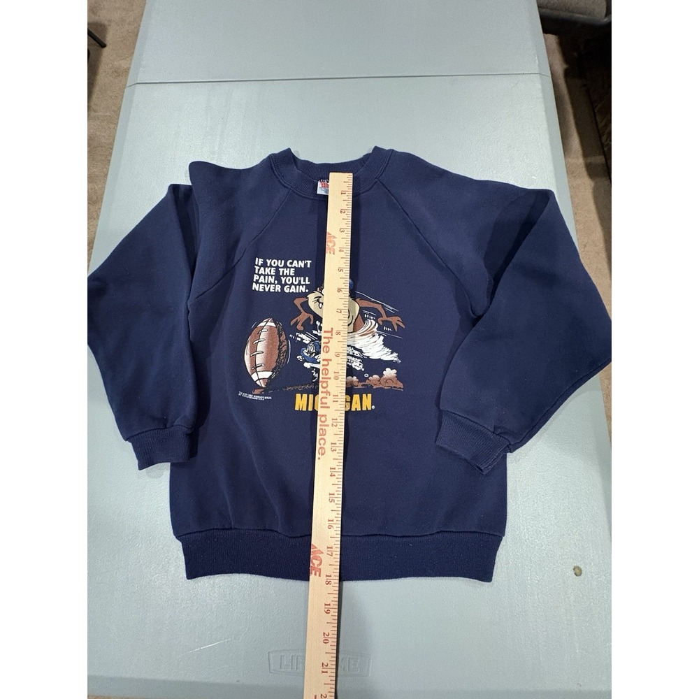 Vtg 1995 MICHIGAN WOLVERINES Looney Tunes FOOTBALL TAZ Crewneck Youth M 10-12 - Picture 6 of 8